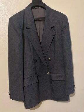 Women’s Charcoal blazer L academia business casual wool quiet luxury